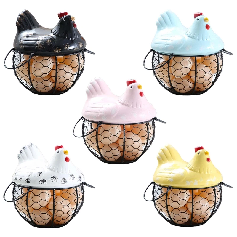 Egg Holder Iron Chicken Shape Ceramic Hen Ornament Fruit Storage Basket Durable Suitable For Storing Fruits Egg Durable