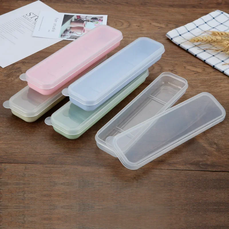 Portable Travel Outdoor Reusable Tableware Box School Home Slot Design Practical Cutlery Transparent Cover Cutlery Case