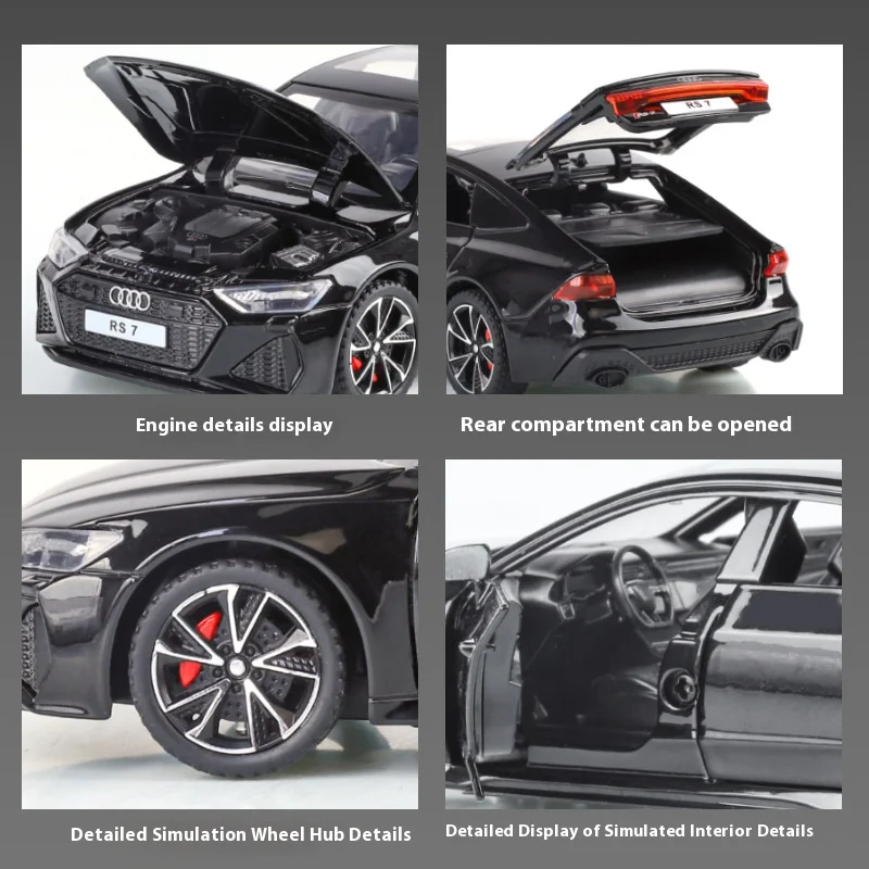 1/32 escala rs7 modelo de carro brinquedo liga diecast alta simulação com som e luz puxar para trás veículos brinquedos para crianças presentes natal