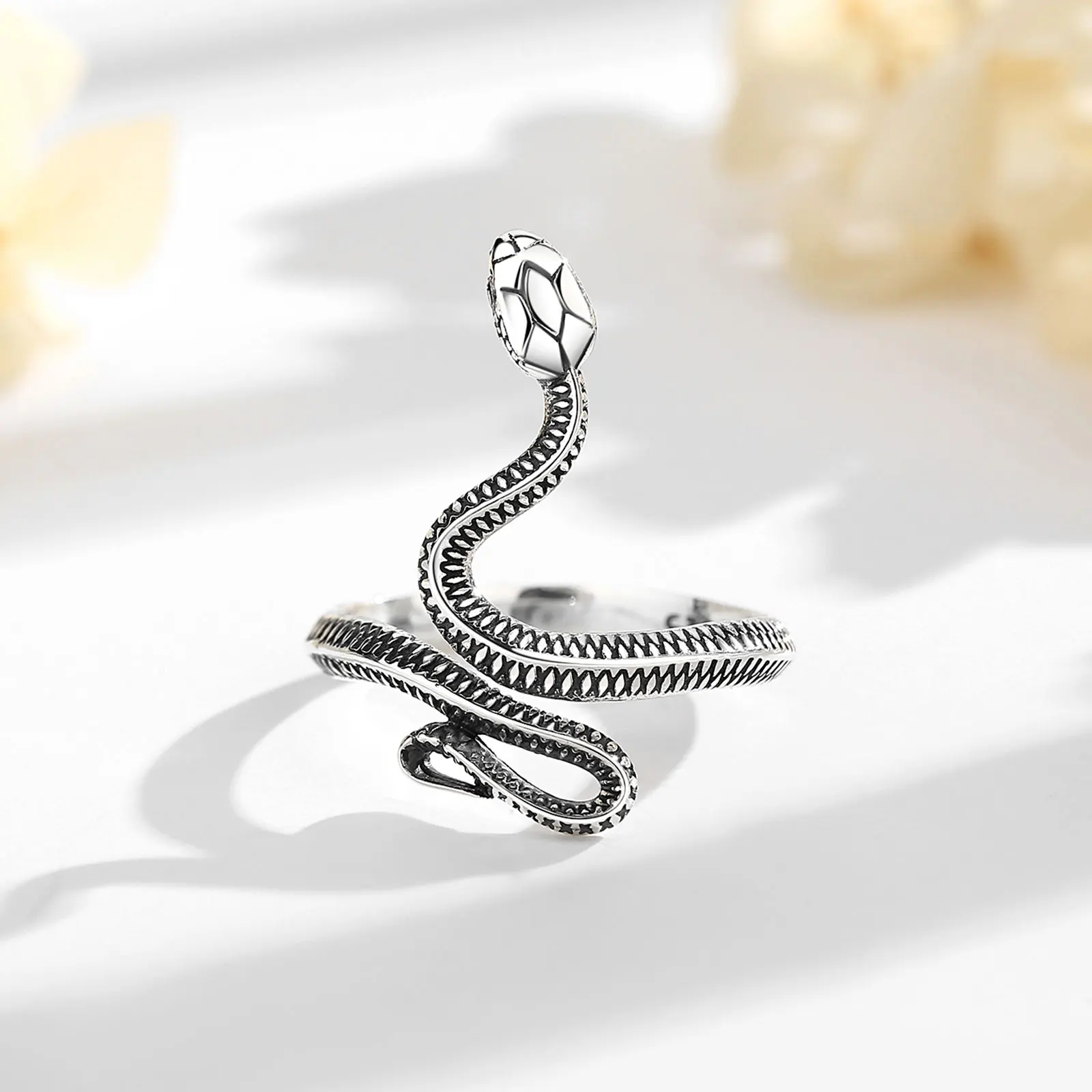 AEONSLOVE 925 Sterling Silver Snake Ring for Women Men Adjustable Animal Finger Ring Gothic Pagan Jewelry Accessories Gift 2