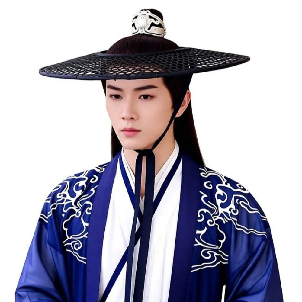Lightweight Hollow Woven Hat Breathable Wide Brim Korean Ethnic Style Mesh Hat Black Black Ribbon Costume Hat Costume Event