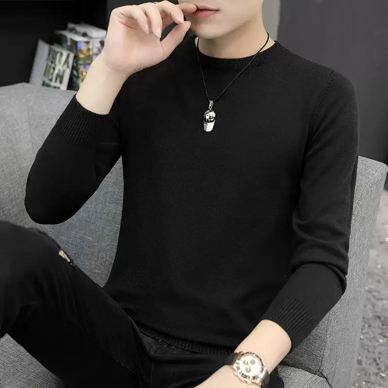 2023 New Autumn and Winter Fashion Trend Inner Layer Knitwear Simple Solid Round Neck Slim Fit Long Sleeve Underlay Sweater