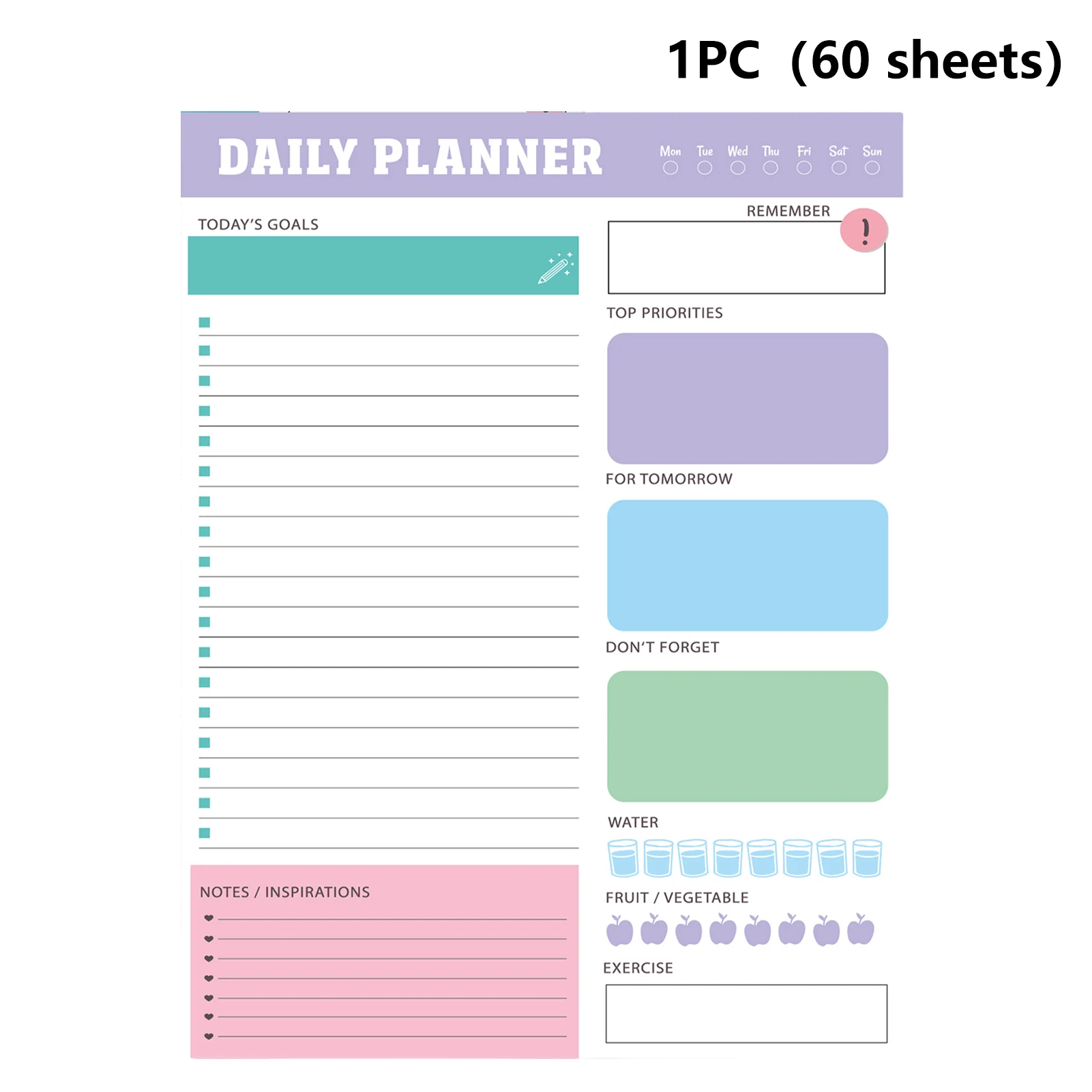 60 ورقة/كتاب مخطط يومي ممارسة هياكل مرنة للقيام قائمة العمل المنظم دراسة مكتب الجدول الزمني كتابة مذكرة المفكرة