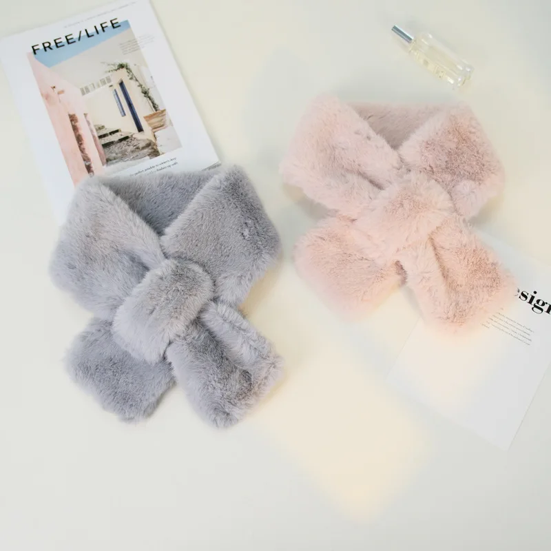 

Women's Winter Korean-style Faux Rabbit Fur Scarf, Cross Neck Warmer, High-end Versatile Thickened Fur Stole, Fake Collar