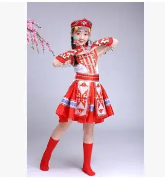 Chinese Mongolian Costume Children Folk Dance Girls Blue Stage Tradition