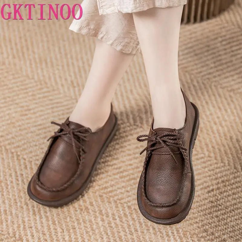 GKTINOO 100% Genuine Leather Shoes Woman Flat Shoes 2024 Large Size Autumn Shoes Comfort Soft Sole Non-slip Flats Shoes