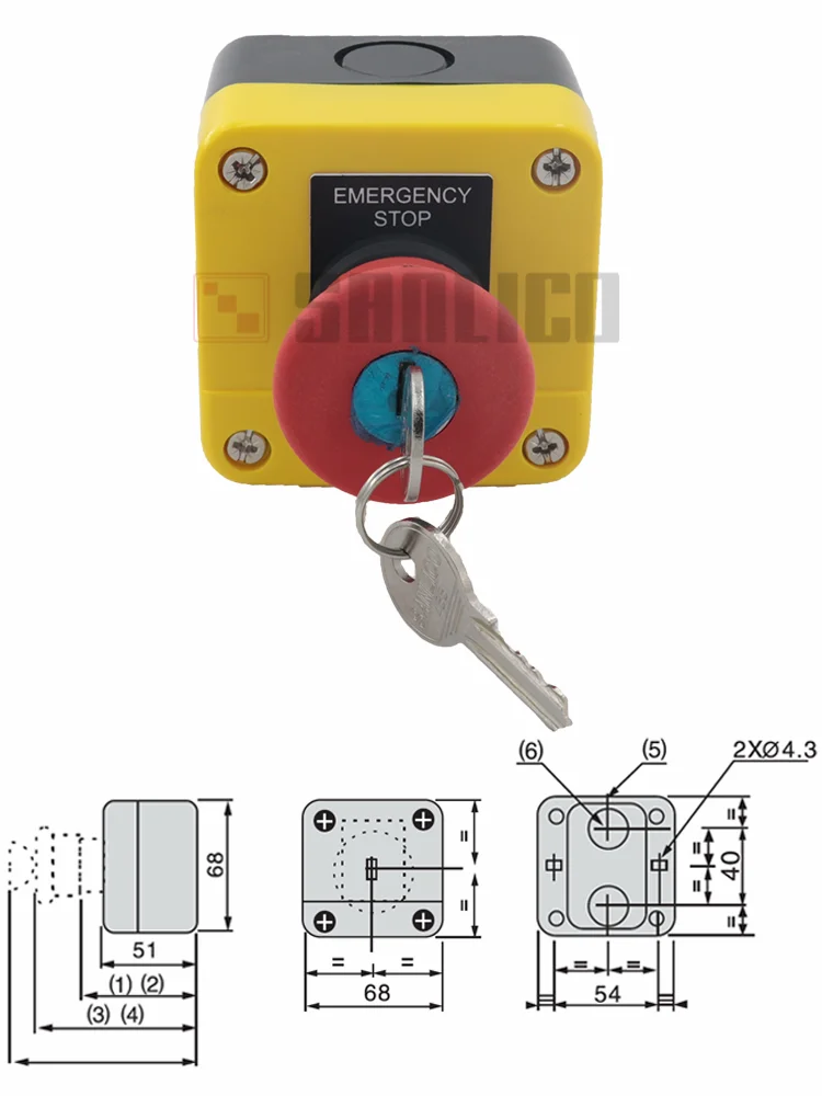 Waterproof Key Lock Switch Emergency Stop Mushroom Push Button Switch Control Box Station SAL LA68 XAL-J184 Latching Key Release