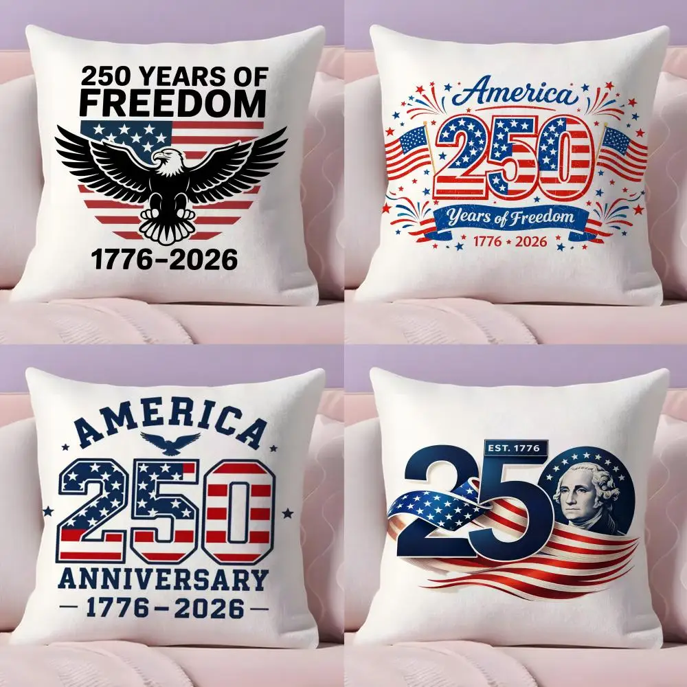 

250th Anniversary of the USA Cushion Cover Plush Fabric Soft Double-Sided Printed Sofa Warm Winter Home Gift Pillow Case