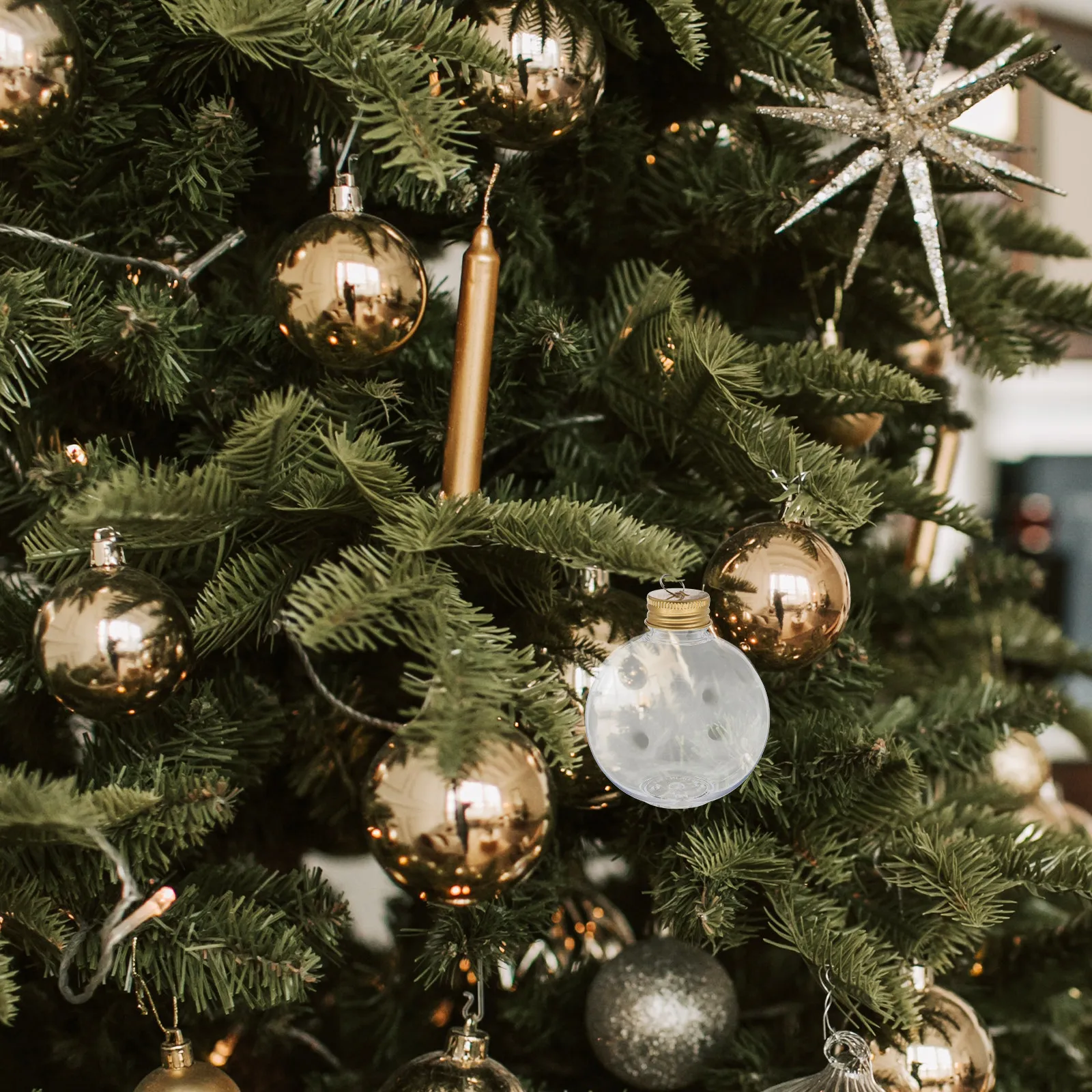 6Pcs Christmas Tree Fillable Ornament Clear Plastic Spherical Bottle Beverage Container Holiday Decoration Transparent Candy