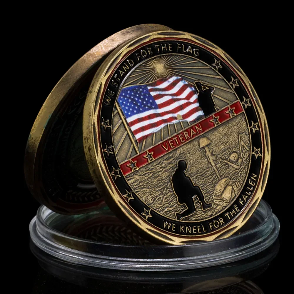 United States Military Coin Soldier Always Remember Never Forget Honor Coin Stand for The Flag Copper Plated Commemorative Coin