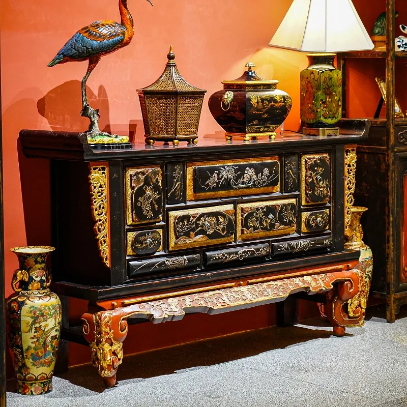 Chinese retro carved gold strips, porch cabinets, lockers