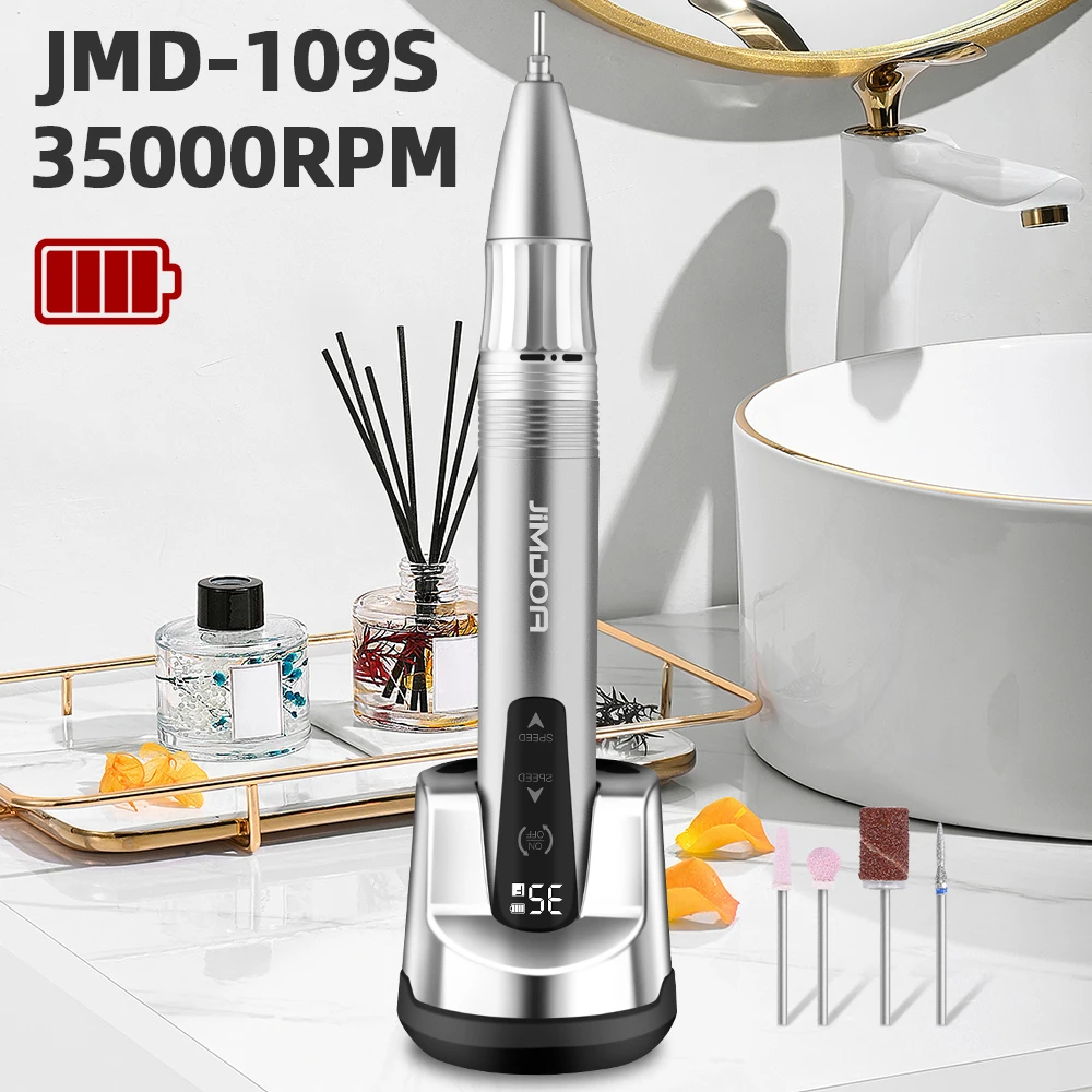 高品質充電式ネイルドリルマシン 35000RPM 電気ファイル LED 金属マニキュアペンプロフェッショナルネイル旋盤サンダー