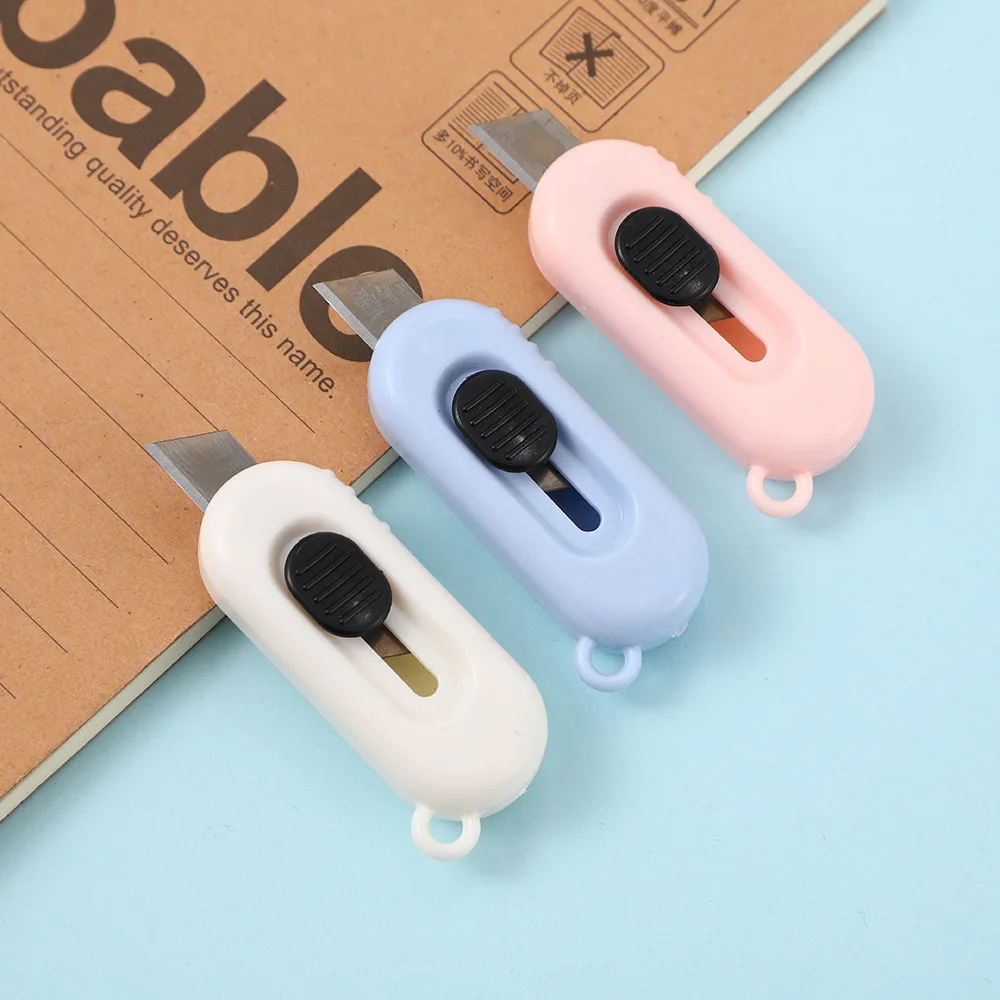 Kawaii Mini Pocket Utility Knife Express Box Paper Cutter Art  Craft Wrapping Opener with Keychain Hole Office School Stationery