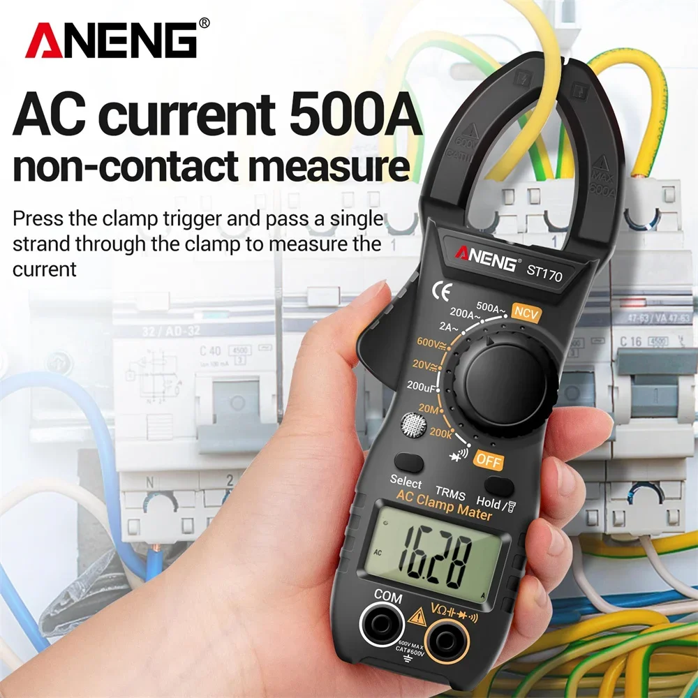 ANENG ST170 Digital Clamp Meter 500A AC Current Multimeter 1999 Counts AC/DC Voltage Tester Hz Capacitance NCV Ohm Diode Test