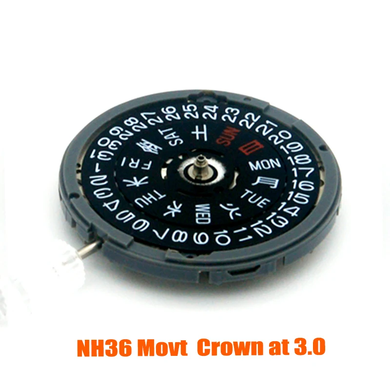 Japan NH36 Automatic Movement Crown at 3.0/3.8/4.1 Seiko Kanji Week Wheel Dial New Original NH36 Self-winding Mechanical Movt