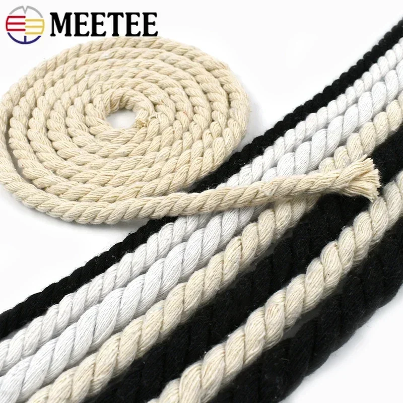 

10M 5-20mm Braid Cotton Cord 3 Shares Twisted Rope for Bag Strap Clothes Decor Thread Macrame Cords DIY Sewing Accessories