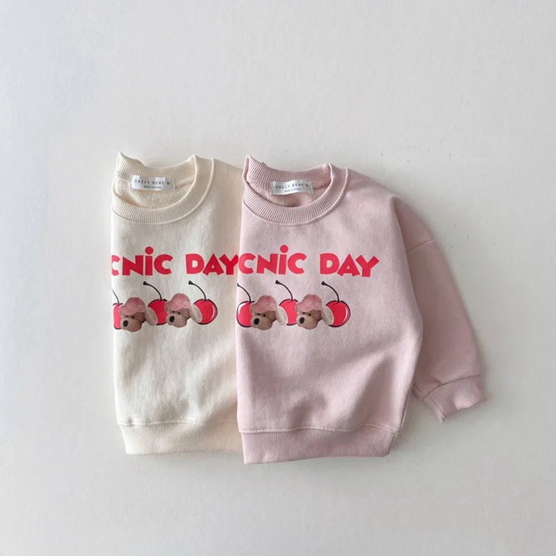 2025 Autumn New Girls Cute Bear Letter Print Sweatshirt Cotton Children Versatile Pullover Baby Casual Tops Kids Clothes