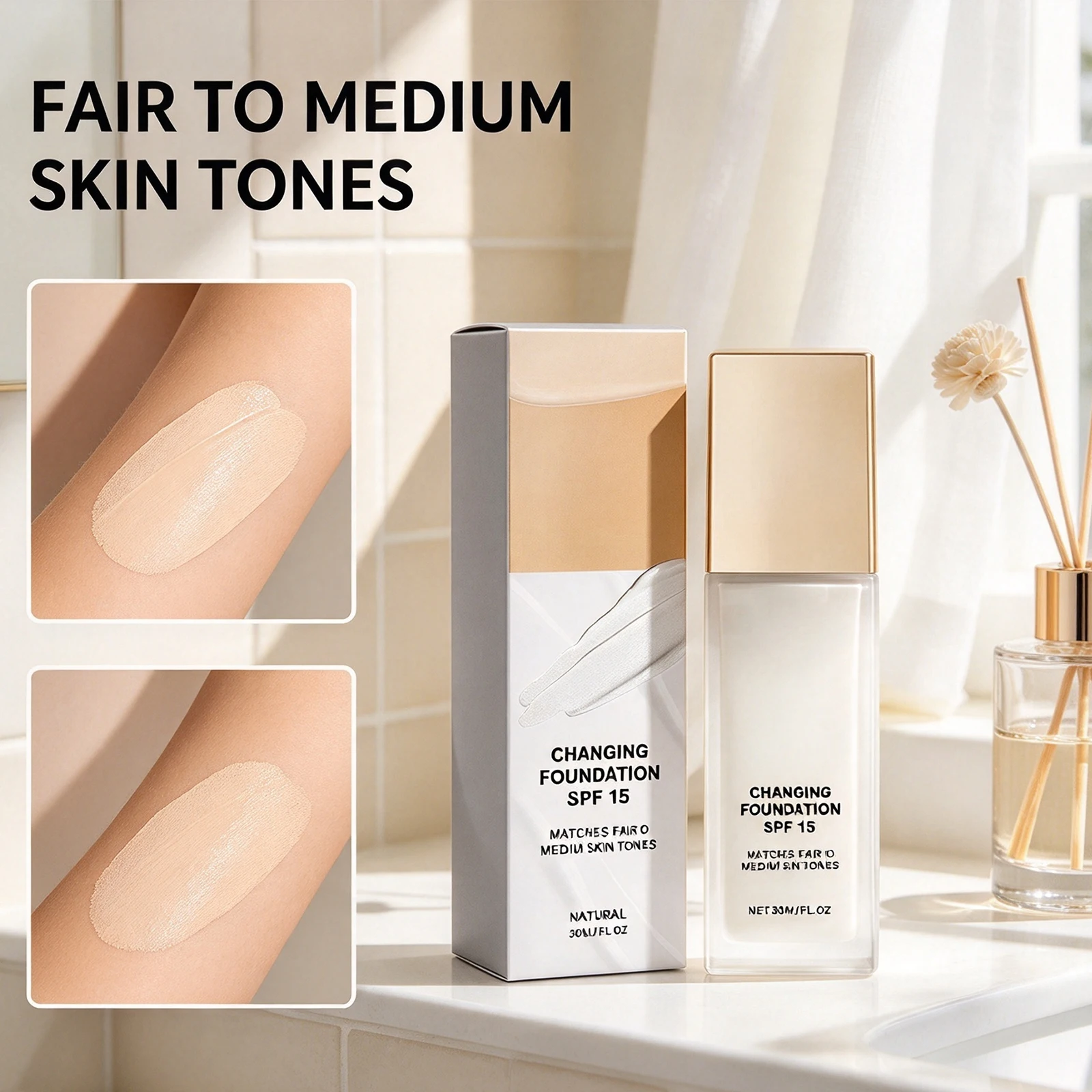 Color Changing Foundation SPF15 Lightweight Long Lasting Hydrating Covers Pores Buildable Natural Coverage Daily Makeup Base