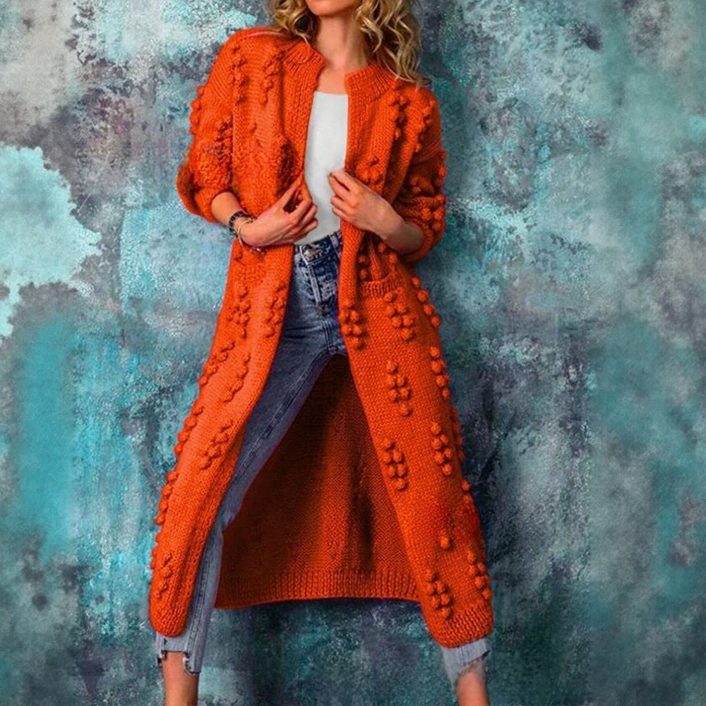 Kardigan Wanita Musim Gugur 2025 Kasual Warna Solid Lengan Panjang Terbuka di Depan Rajutan Rib Harian Regular Fit Kardigan Panjang