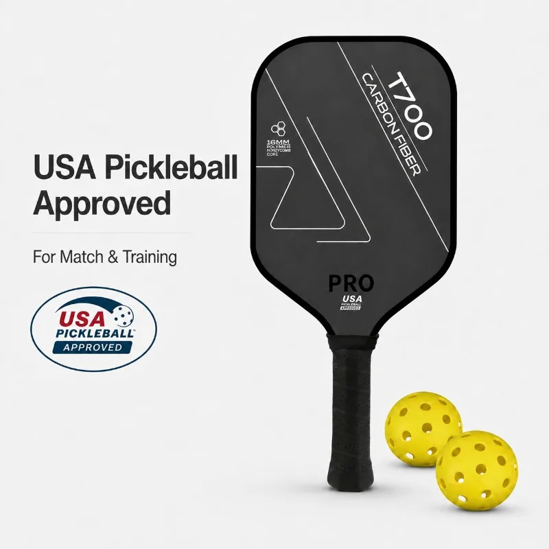 Pickleball Paddle T700 Carbon Fiber Frosted Surface USAPA Approved Single Paddle with 2 Balls