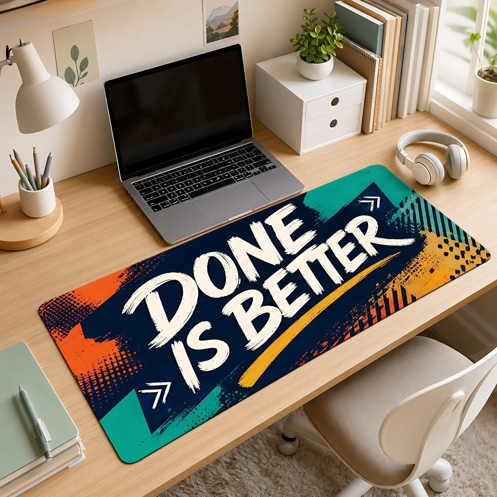 Tapis de souris ovale antidérapant, grand tapis de souris pour ordinateur avec motif abstrait bleu et orange simple et base