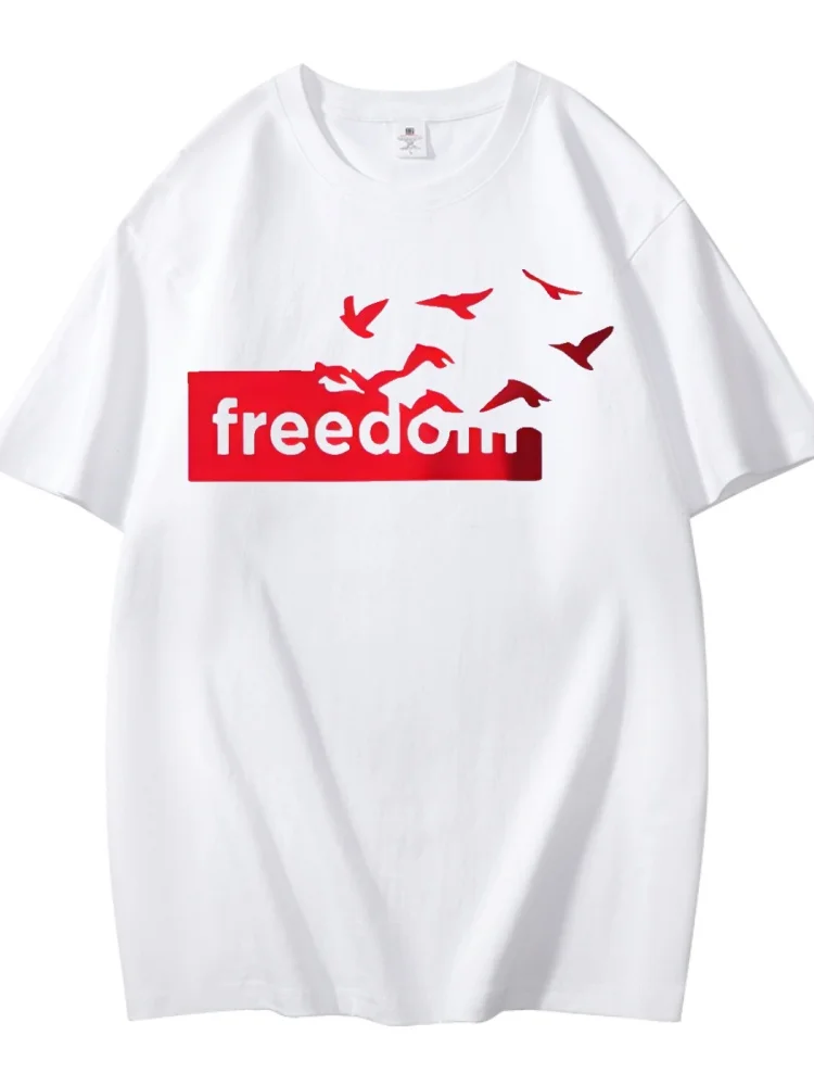 

2025 new Men's The Freedom Letter Printed T-Shirt Cotton Oversized Funny Graphic Tees for Men Women Summer Tops