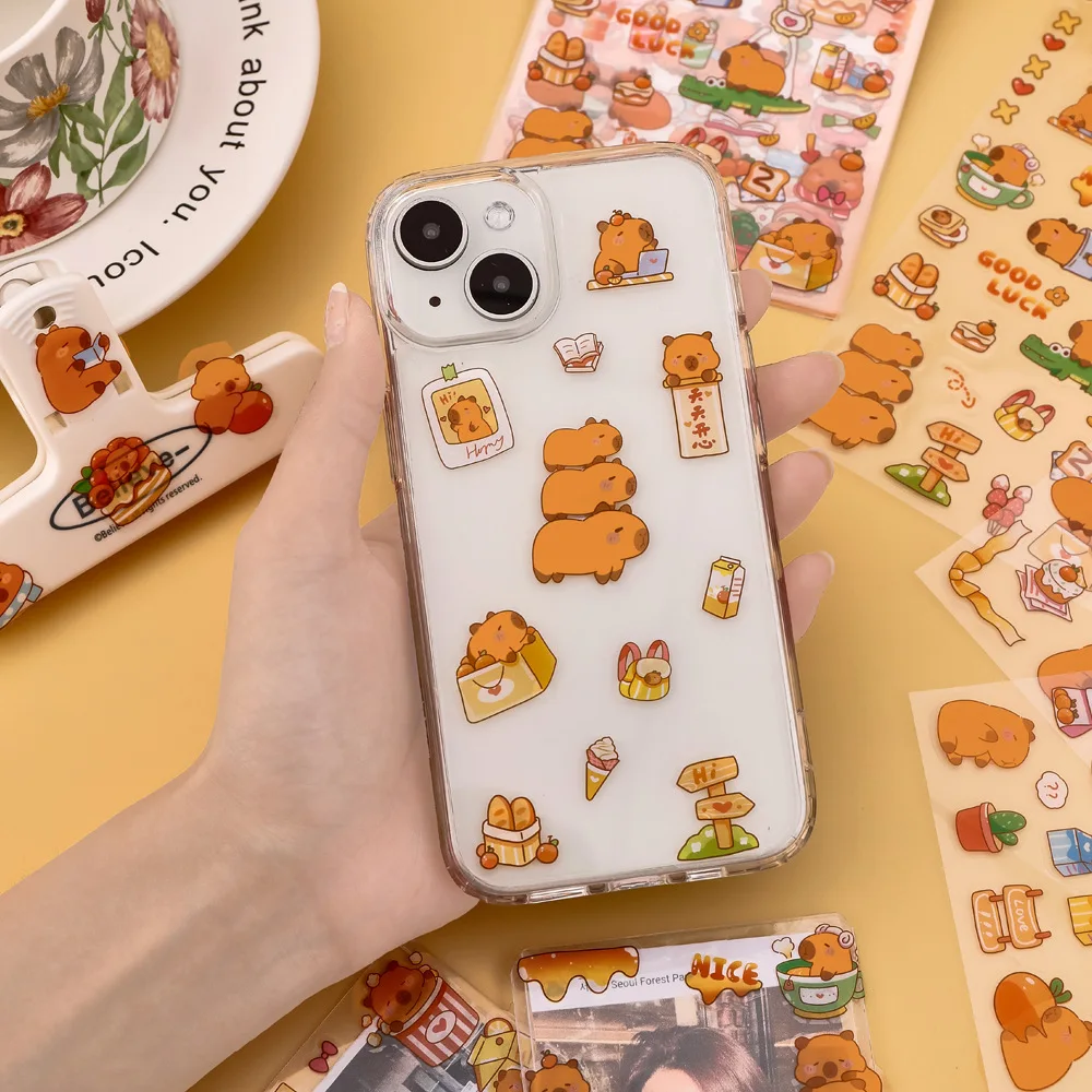 6pcs/lot  Stickers Cute Handbook Decoration Material for Students Cartoon Capybara Mobile Phone Case DIY Stickers Cute Stickers