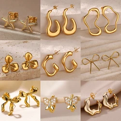 Brincos irregulares em forma de c, brincos fofos de aço inoxidável para mulheres, cor dourada, estética de casamento, textura irregular, joias