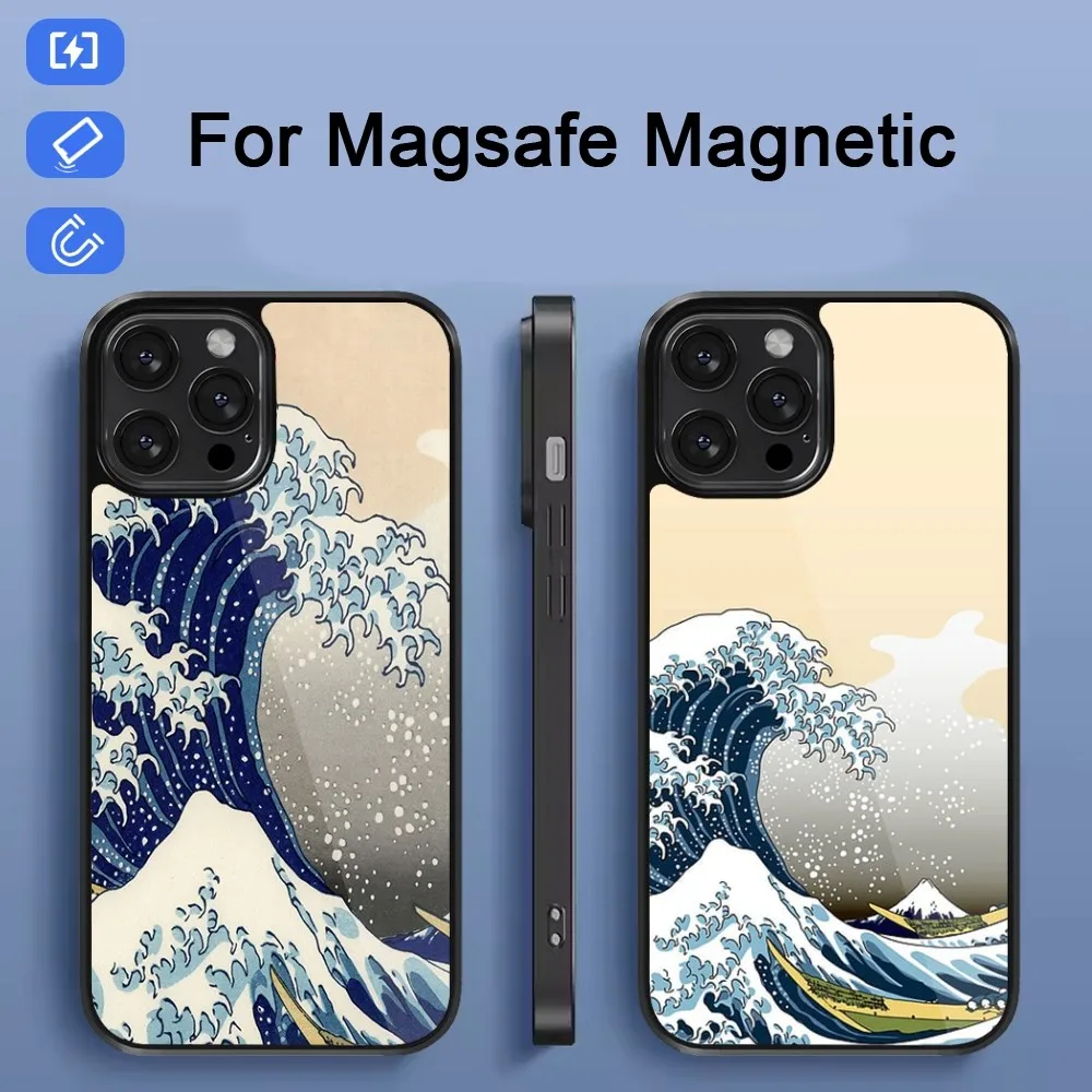 The Great Wave off Kanagawa Phone Case For iPhone 15 14 13 12 11 Pro Max Plus Mini Magsafe Magnetic Black Cover