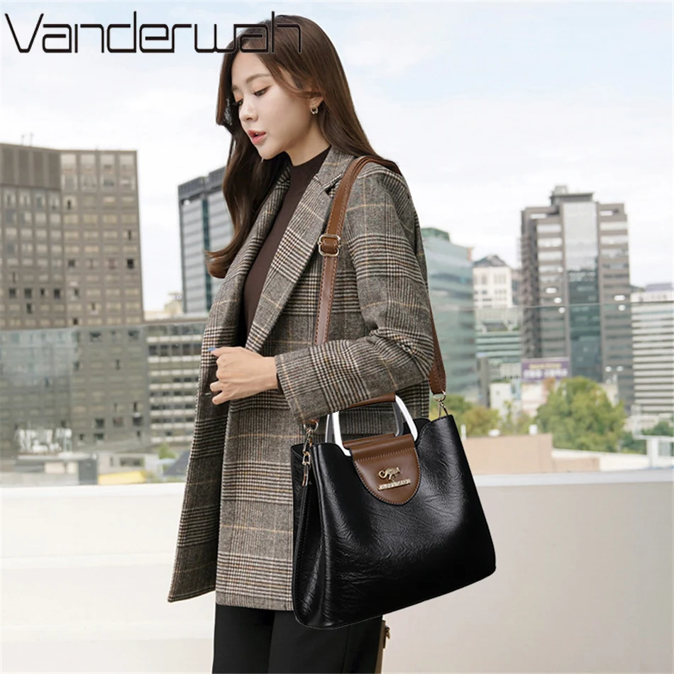 3 Layers Crossbody Bags for Women 2024 OIL Leather Designer Brand Shoulder Messenger Hand Bag Small Casual Tote Bag Sac A Main