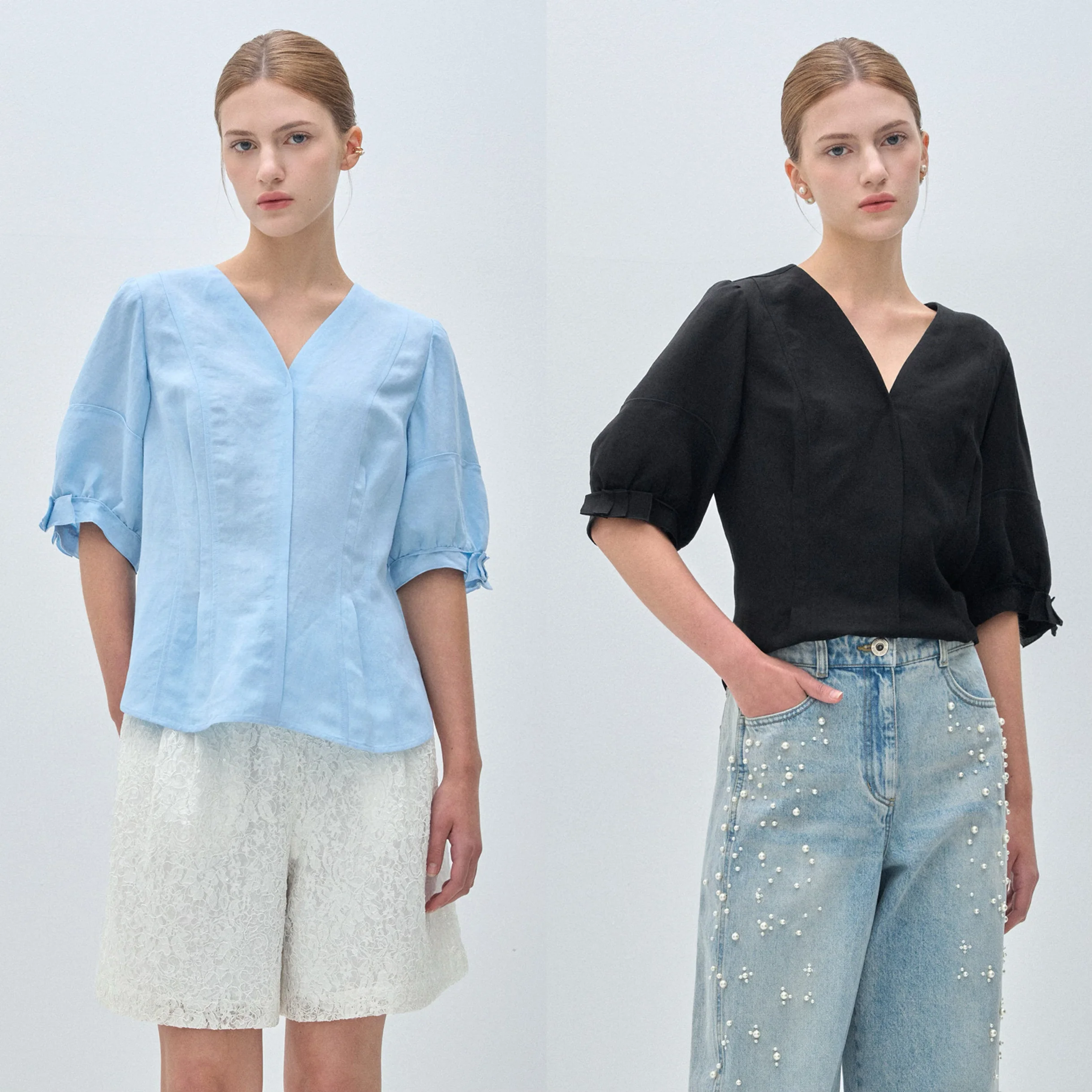 

Корейская женская рубашка с коротким рукавом и V-образным вырезом из льняной смеси, дышащая, влагоотводящая, для делового и повседневного стиля