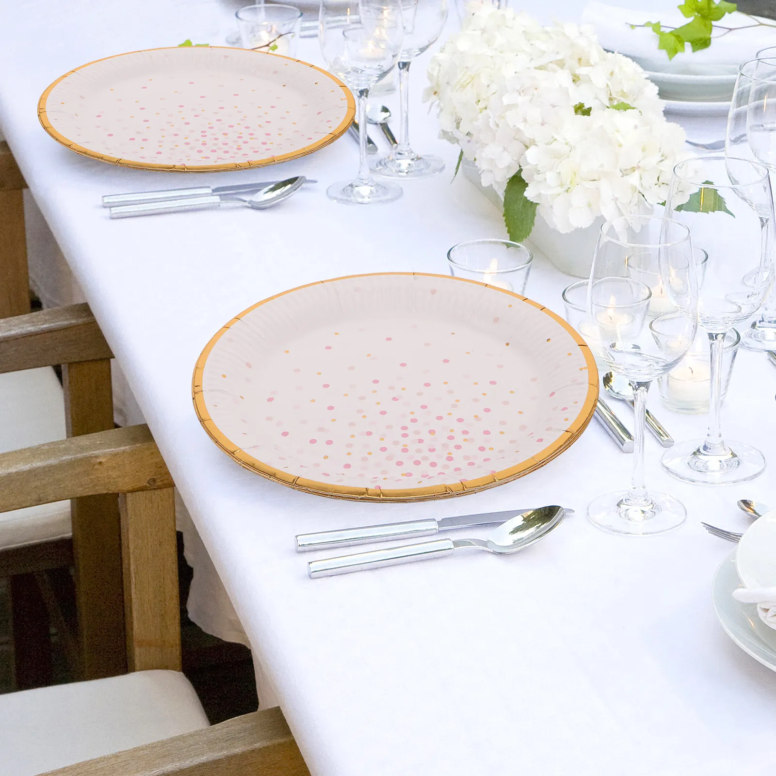 44Pcs Pink Polka Dot Disposable Dinnerware Set for Birthday Parties Showers Tea Parties Paper Plates Cups Napkins Straws