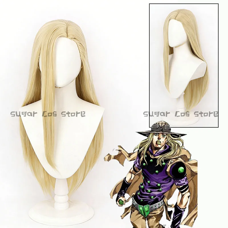 Парик для косплея Gyro Zeppeli из аниме Steel Ball Run, длинные золотистые синтетические волосы, реквизит для Хэллоуина, карнавала, ролевых игр, вечеринок, для мужчин и женщин