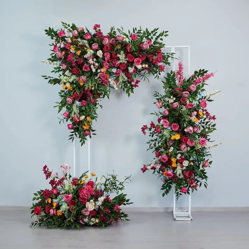 Pink Rose Artificial Flower Arrangement Wedding Scene Decoration Green Plant Floral Centerpiece for Home Party Event Decor
