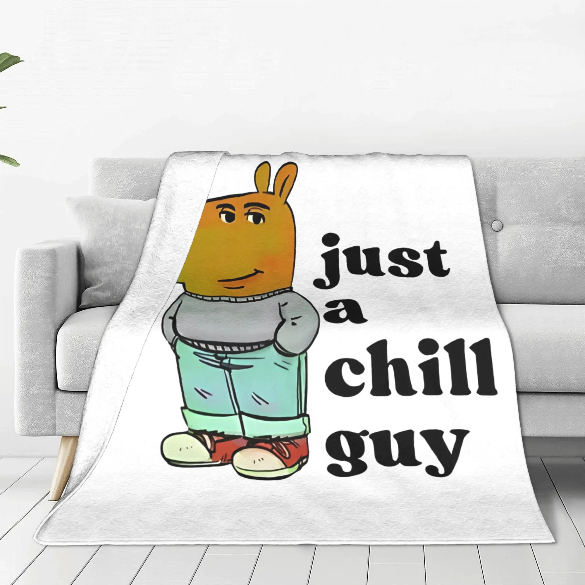 I'm Just A Chill Guy Meme Flannel Throw Blanket Funny Saying Blanket for Sofa Bedspread Soft Quilt Multifunction