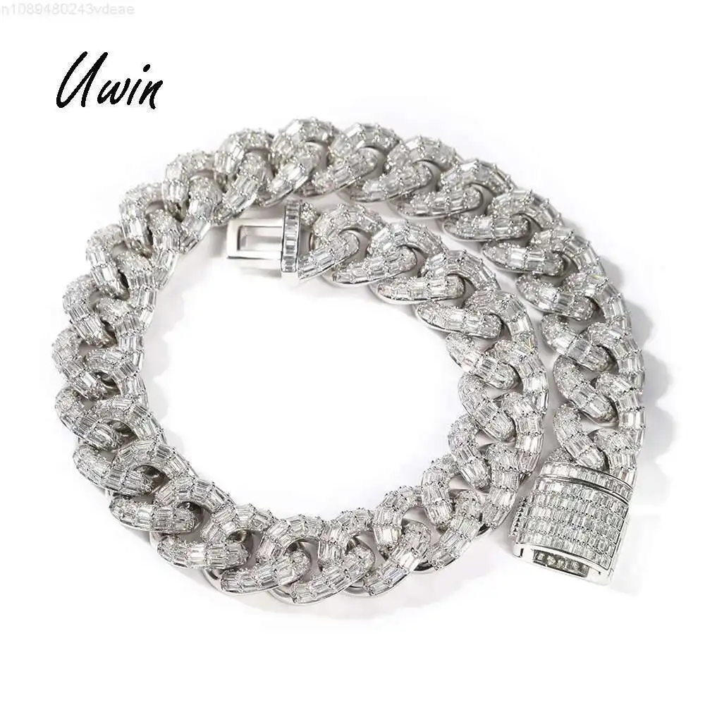 

UWIN 20mm Miami Cuban Link Chain Iced Out CZ Necklace Brass Zirconia Bracelet Baguette Cuban Chain Rapper Jewelries