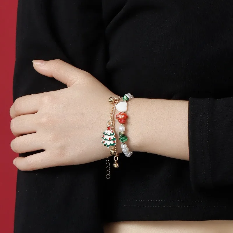 

Christmas Element Bracelet Love Irregular Crushed Stone Imitation Pearl Double layered Handmade