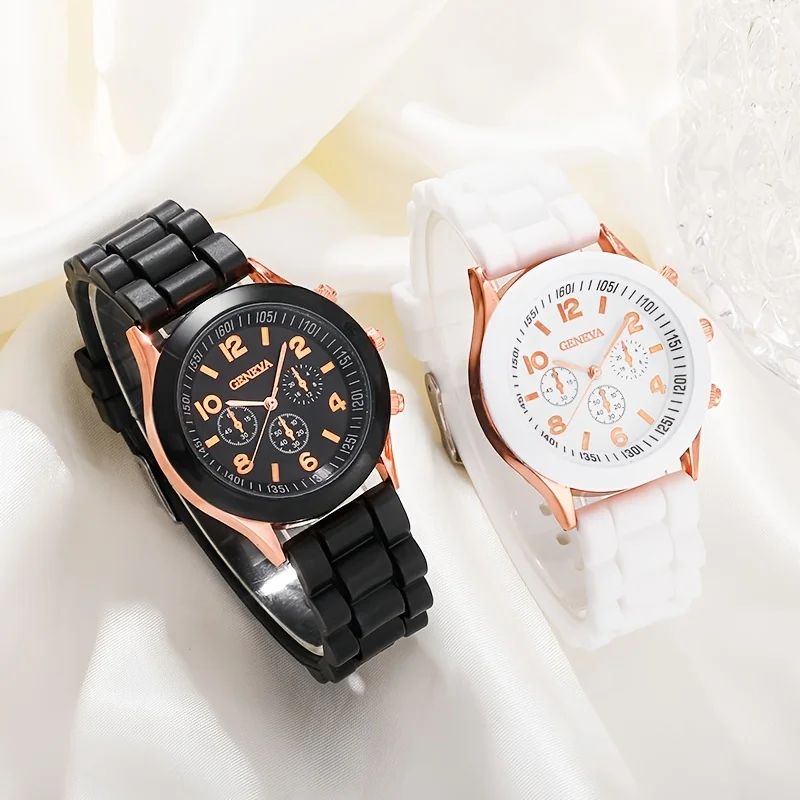 2pcs His & Hers Elegant Quartz Watches - Casual & Chic Round Face, Durable Silicone Strap - Perfect Valentine’s Day Gift Set