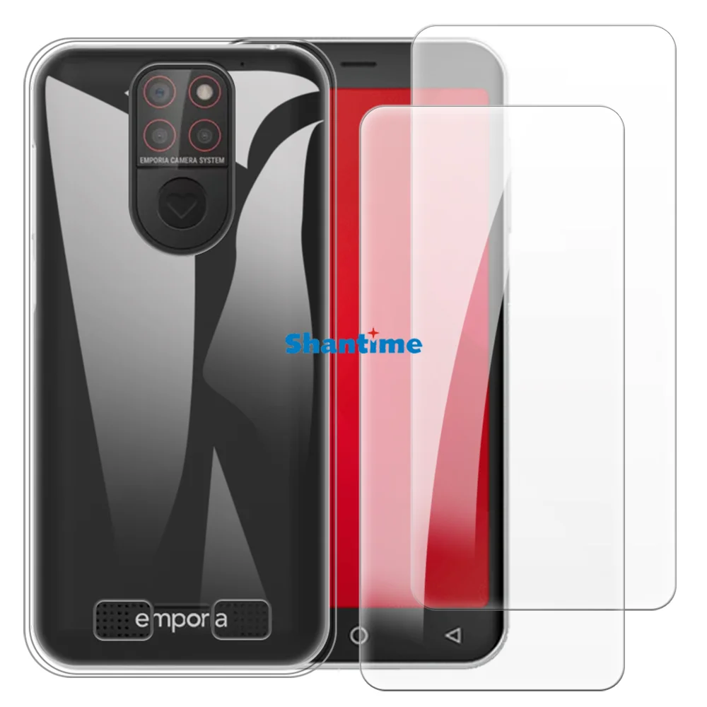 Soft Case + 2 Pack Tempered Glass Screen Protectors for Emporia Smart 5 Mini, E5M_001, Smart E5 Mini Full-Body Protection