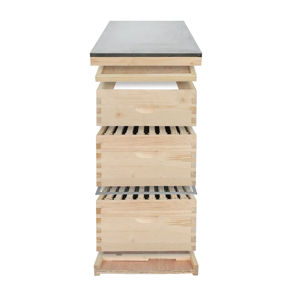 Wooden Beehive Box 3 Layers Complete Langstroth 10 Frame Bee Hive for Beekeeping Equipment