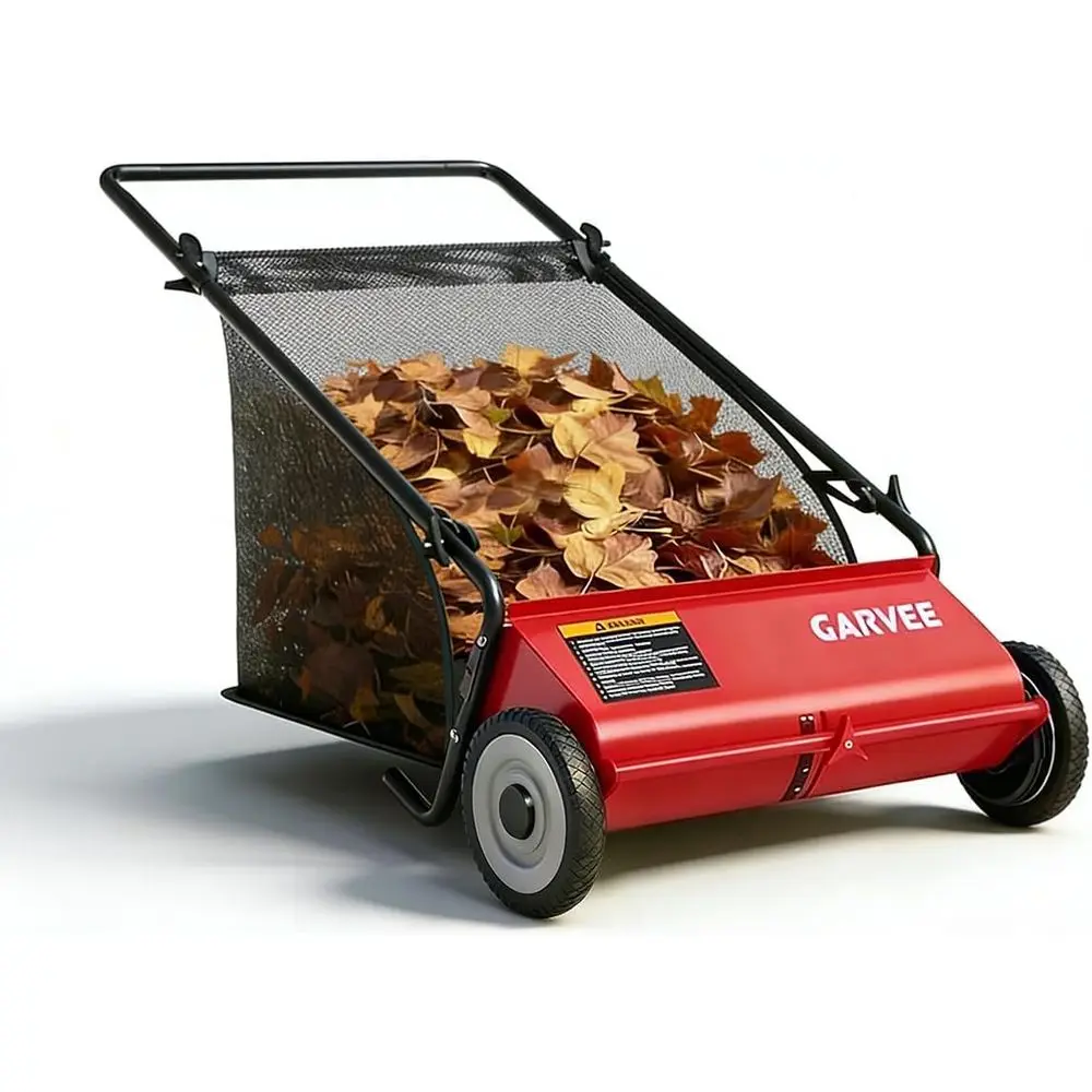 

Push Lawn Sweeper,26 in Width Enhanced 4-Brush System, 7 t acity Heavy Duty Steel e, Ideal or Yard and Garden Cleanup, Red