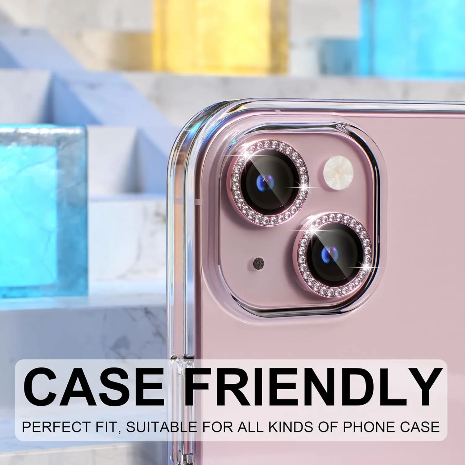 1PC Pink Glitter Diamond Camera Lens Protector for iPhone 17 16 15 14 13-11 Pro Max 9H Tempered Glass Case Friendly Anti-Scratch view 4