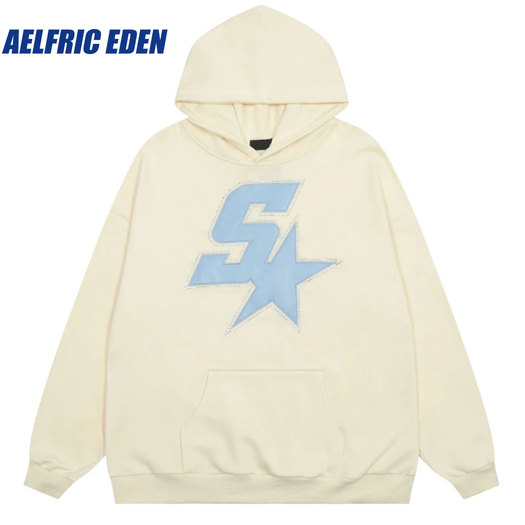 Aelfric Eden Embroidery Star Letter Hoodie Hip Hop Men Sweatshirt Hooded Streetwear 2023 Harajuku Casual Cotton Loose Pullover