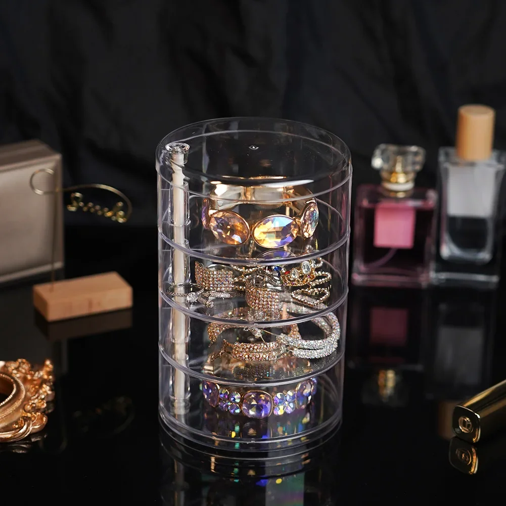Rotating Jewelry Storage Box Makeup Storage Rack Bracelet Earring Round Plastic Organizer Boxes Holder Display Rack with Cover
