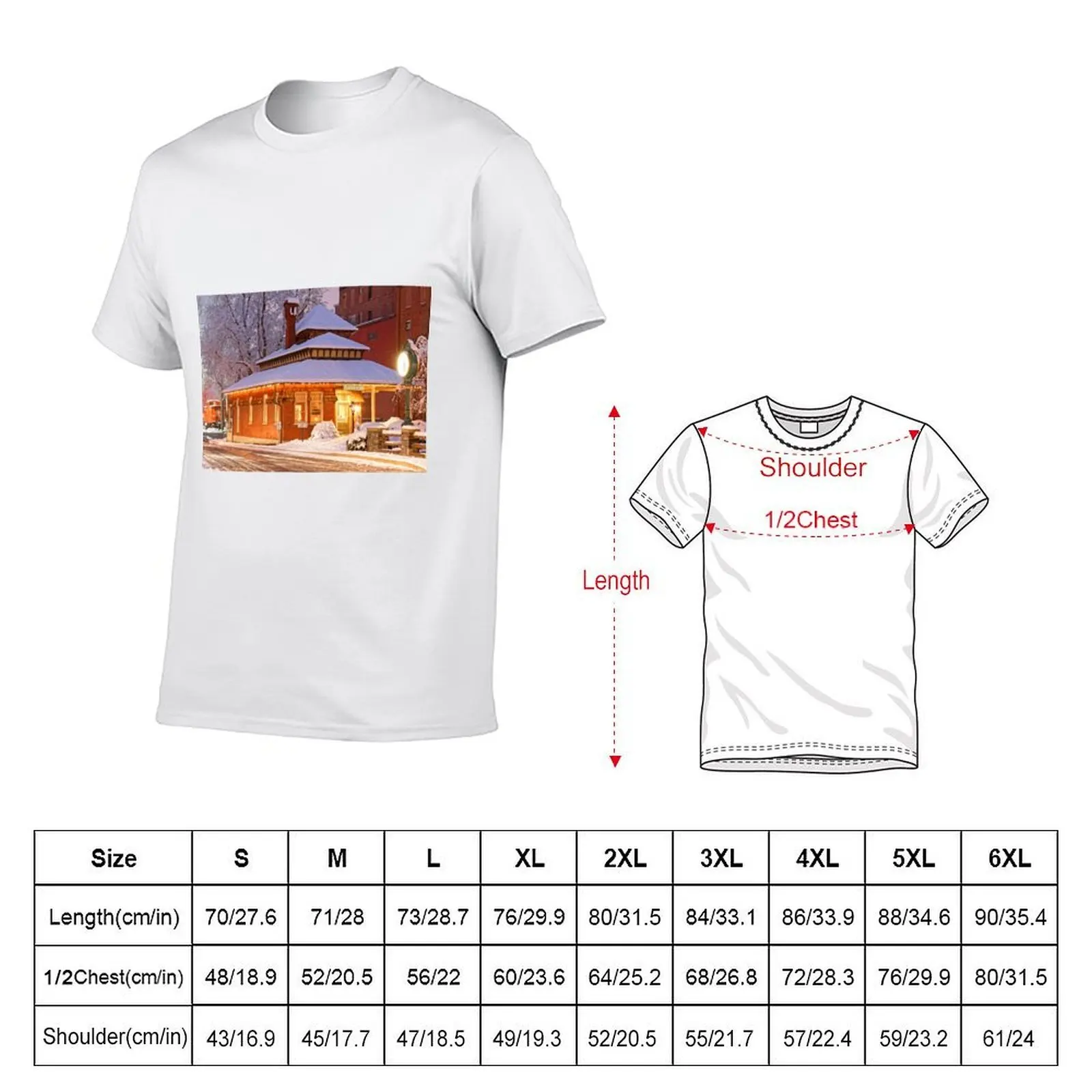 Old Railroad Station with Snow T-Shirt man t shirts graphic funny t shirts cotton man t shirt heavy cotton T-shirt