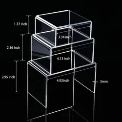 Quadrado Acrílico Clear Display Stands, Jóias Showcase, Maquiagem Titular, Boneca Cosméticos Rack, Trapezoidal Bolo Display Stand, 3Pcs