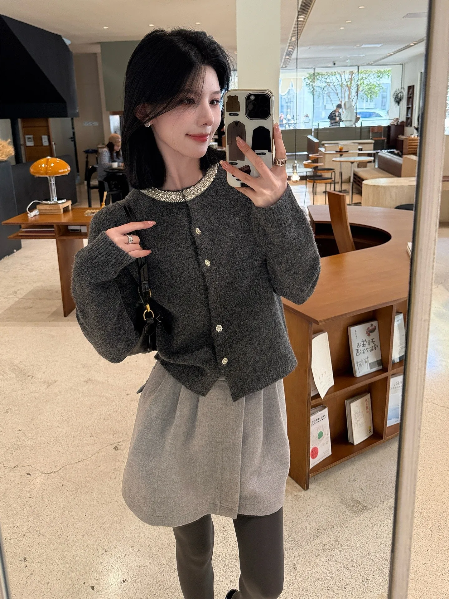 

Ele ey Wool Knitted Open Cardigan by Jiang Wen Features Bead Embelliment Ultra Beautiful And Sli for Women