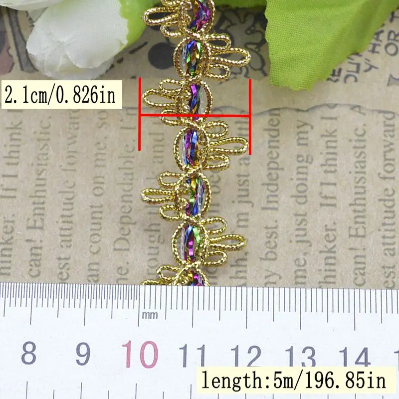 5 meter/196,85 inch per pak nieuwe kledingaccessoires kant damesjurk intimi prachtige feesthoofddeksels met tandrand golvend gouddraad kant