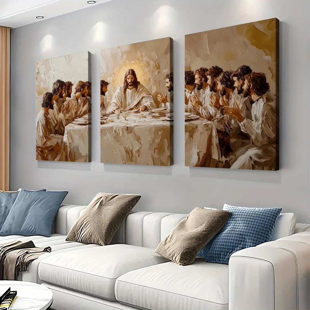 3-Piece Set of Religious Themed Decorative Paintings, the Last Supper of the Twelve Apostles of Jesus, Oil Painting, Modern Mini