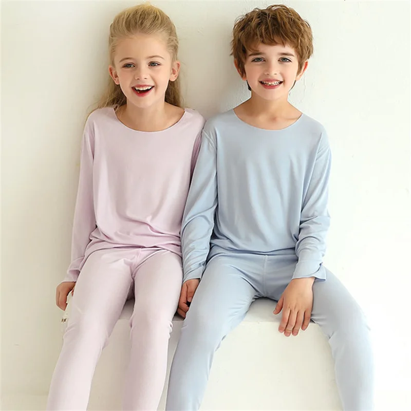 Children's Solid Color Pajamas Summer Long Short Sleeve Air Conditioning Clothing Comfort Pure Cotton Parent-child Pajamas